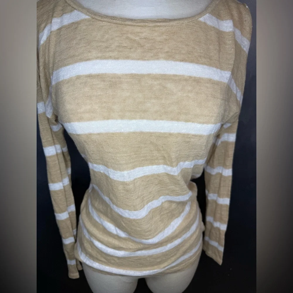 Lauren Ralph Lauren Striped Long Sleeve Top 100% Linen - Picture 2 of 9